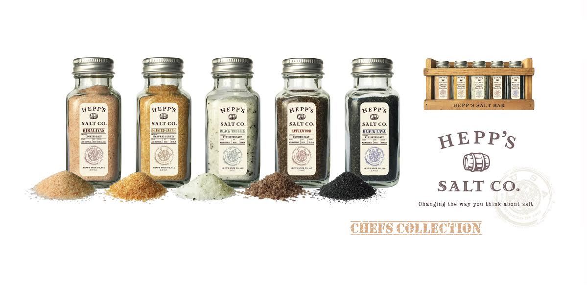 HEPP'S Salt Co. chefs collection.  A collection of our best selling salts.  Himalayan, Smoked, Black truffle, roasted garlic, and black lava salts included in this popular collection.